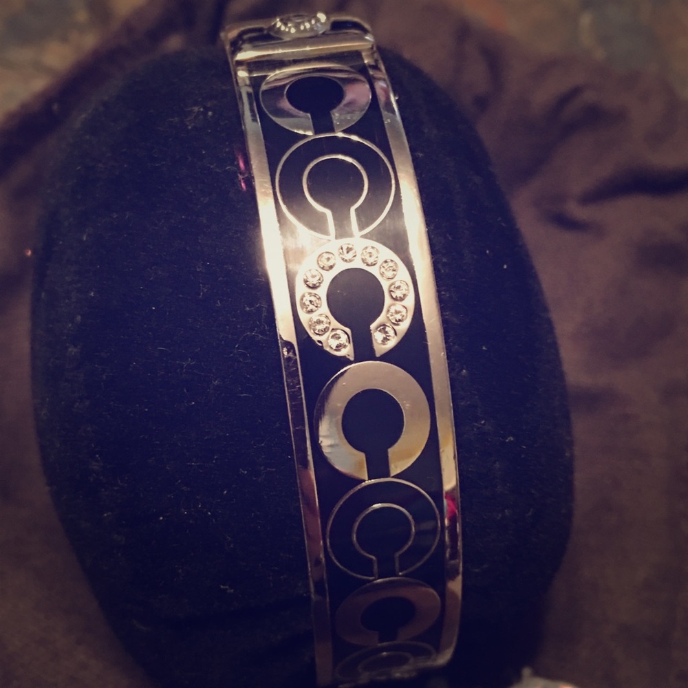 Coach plated silver, crystal & enamel bangle